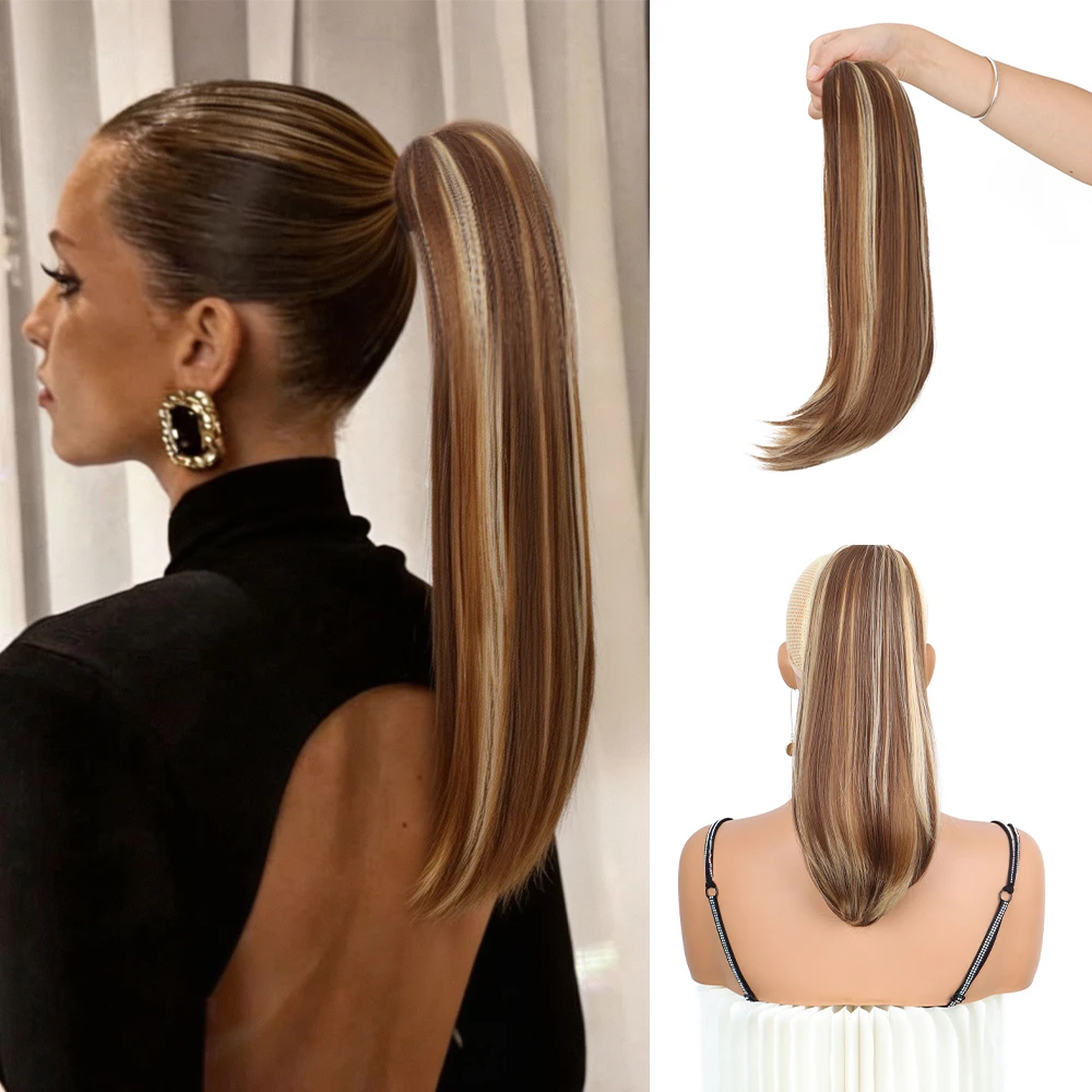 High Temperature Fiber Synthetic Drawstring Ponytail 14Inch Straight Hair Extensions Soft Ponytail Hair Piece Quick Hairstyle