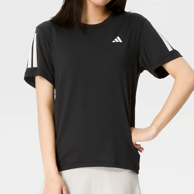 

Adidas T-Shirt Women's Fitness Wear Quick-Drying Short-Sleeved Running Sports Breathable Three-Stripes Round Neck Top Ku8745