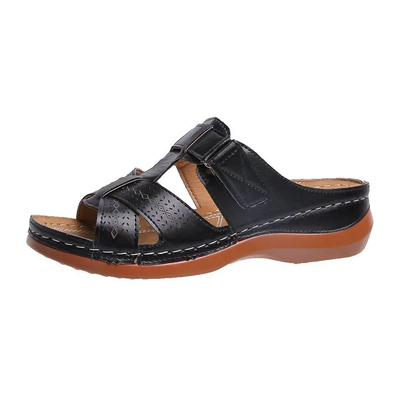 2026 New Retro Round Head Women's Slippers Minimal Solid Color Peep Toe Wedges Shoes Ladies Casual Lightweight Non Slip Sandals