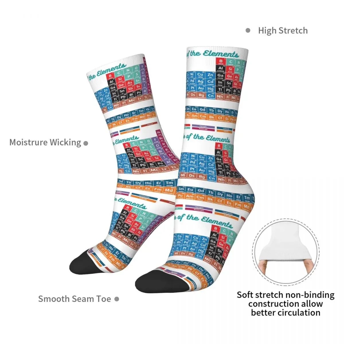 Periodic Table Of The Elements Socks Harajuku Sweat Absorbing Stockings All Season Long Socks Accessories for Birthday Present