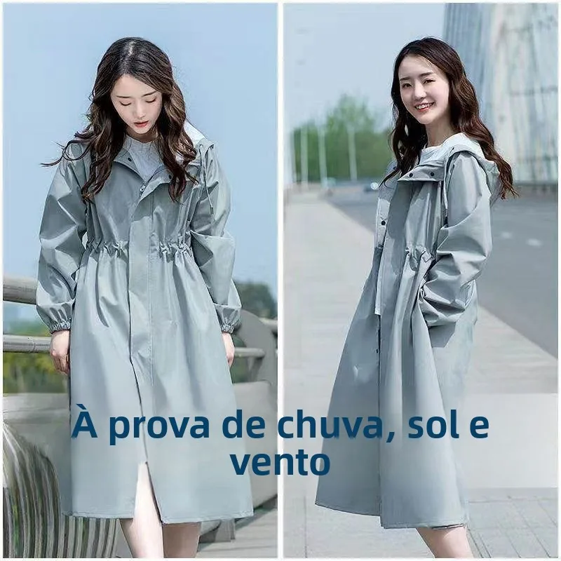女性のファッショナブルなレインコート全身韓国風ウエスト締め付けミッドレングス単層電気自動車大人用日焼け止め防水ウインドブレーカー