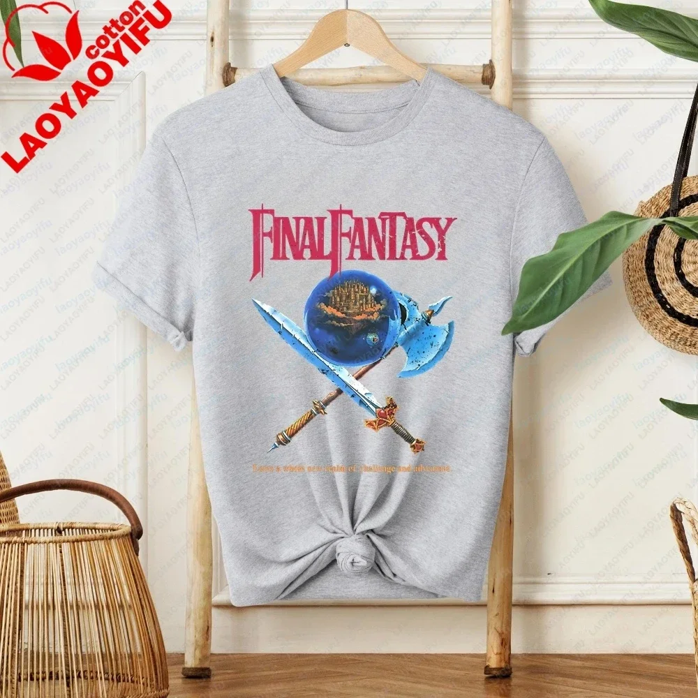 Retro Final Fantasy VII Print, Neutral Trend Short-sleeved, Men's and Women's Universal Pattern, Large-sized Cotton T-shirt Top