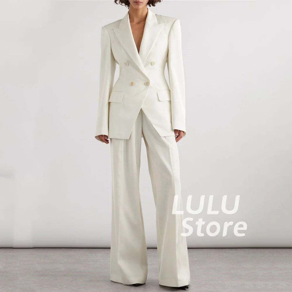 

Women Suit Set Luxury White Notched Lapel Double-Breasted Tailor-made 2 Piece Jacket Pants Set Lady Party Prom Evening dress
