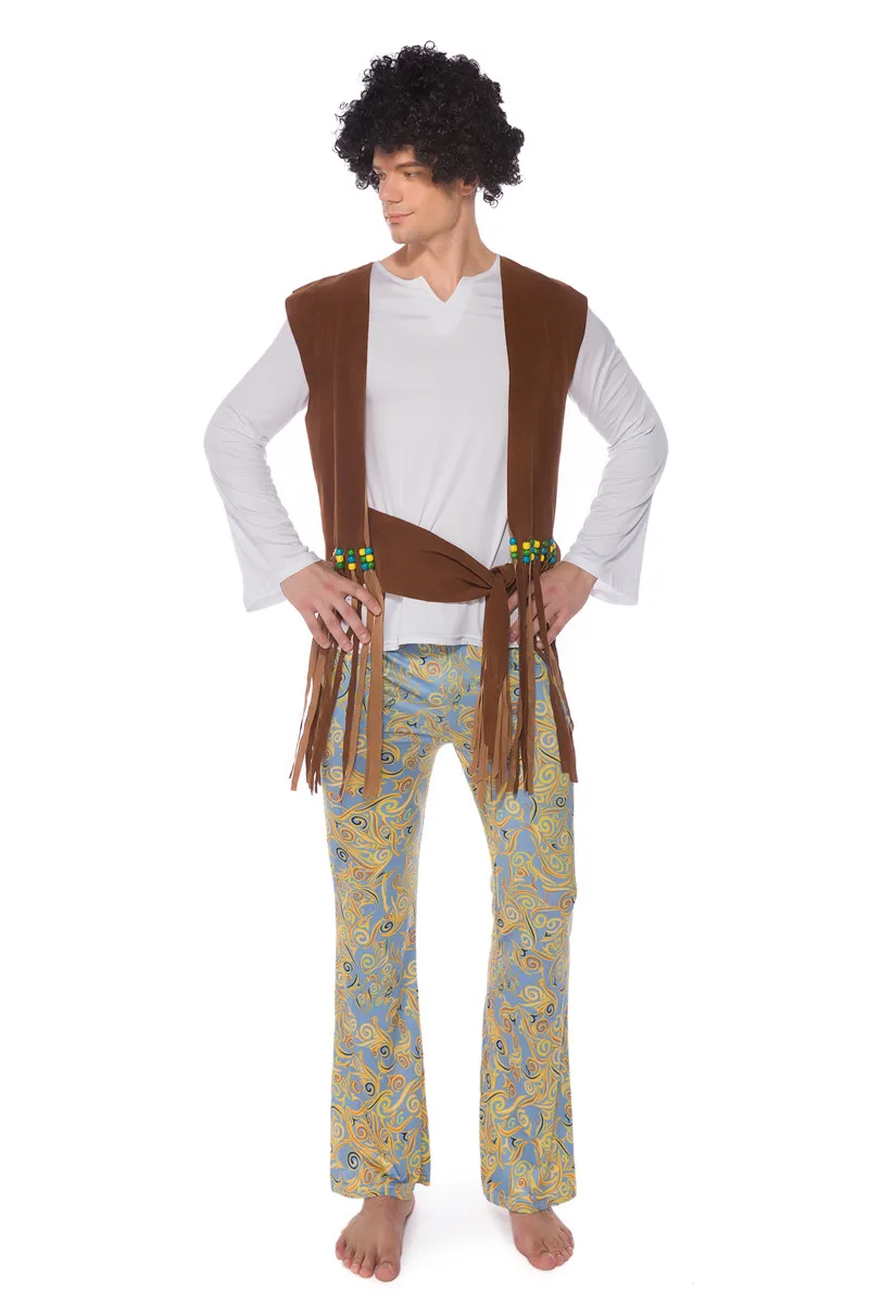 Männer Retro Hippie Kostüm Halloween Karneval Purim Disco Hip Hop Sänger Cosplay Bühne Performance Kostüme