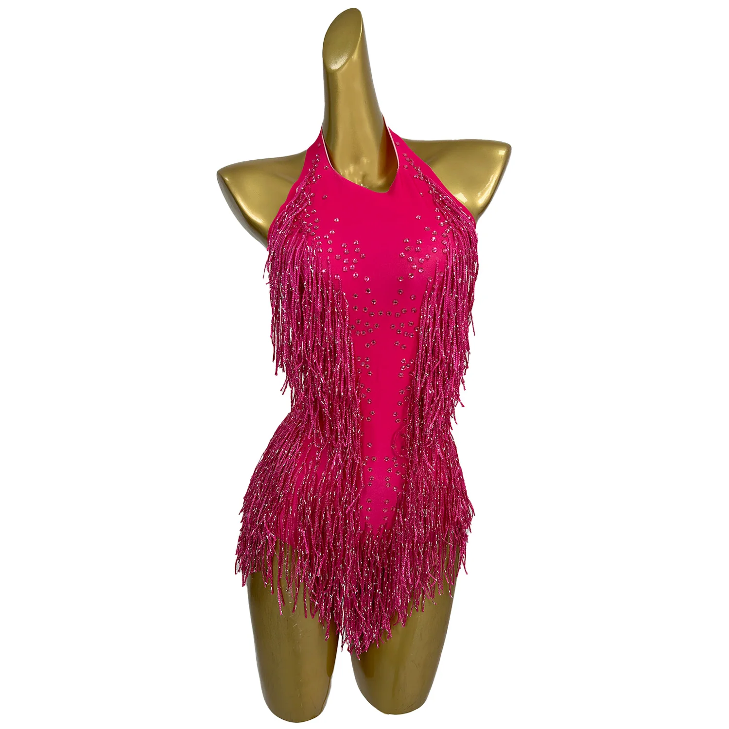 Sleeveless Neck Hanging Tassel Mini Skirt Gymnastics Acrobatics Performance Jumpsuit Latin Dance Dress Beach Pool Party Dress xl