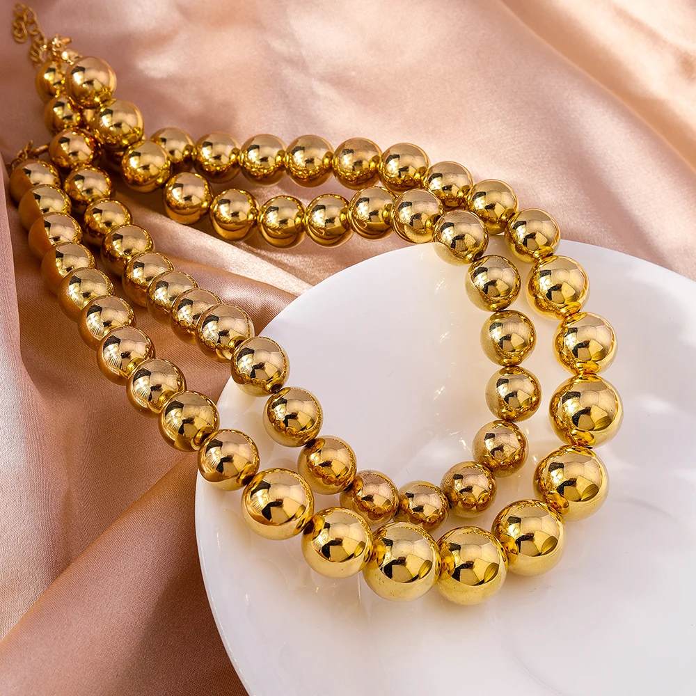 Aihua Exaggerated CCB Material Big Ball Necklace For Women Punk Gold Color Hip Hop Beaded Choker Necklace Party Jewelry Gifts - Image 5