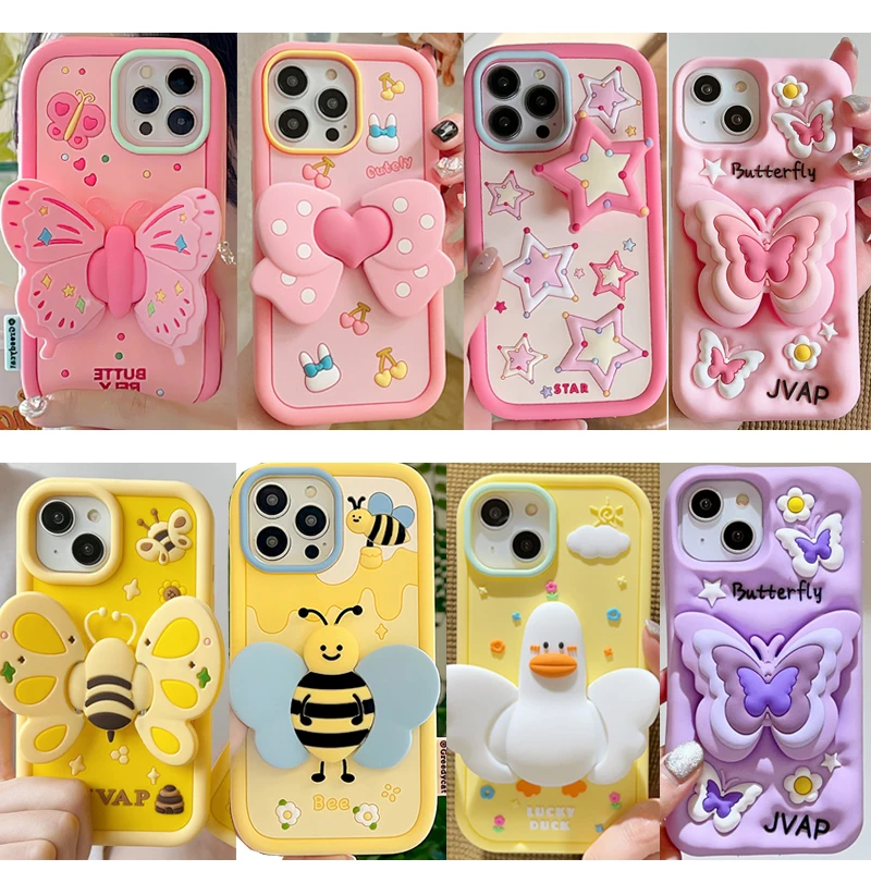 Capa de telefone adorável pop coreano para iPhone, capa macia de silicone bonito, suporte flexível, capa 11, 13Pro Max, 12, 14 Pro, XS Max, XR