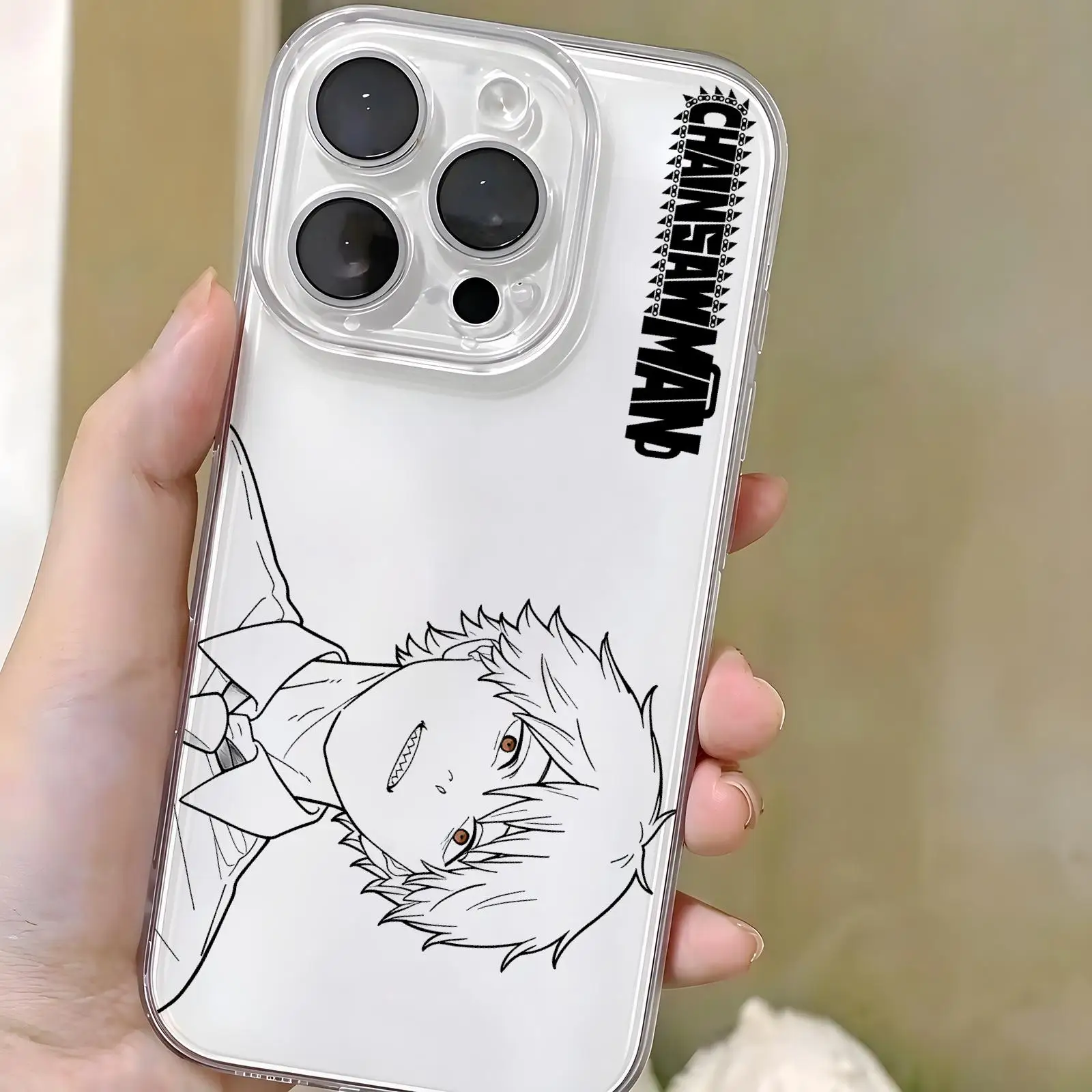 Transparent Soft Silicone Shockproof Case for iPhone 17 16 15 14 13 12 11 Pro Max Chainsaw Man Reze Denji Couple Simple Line Art