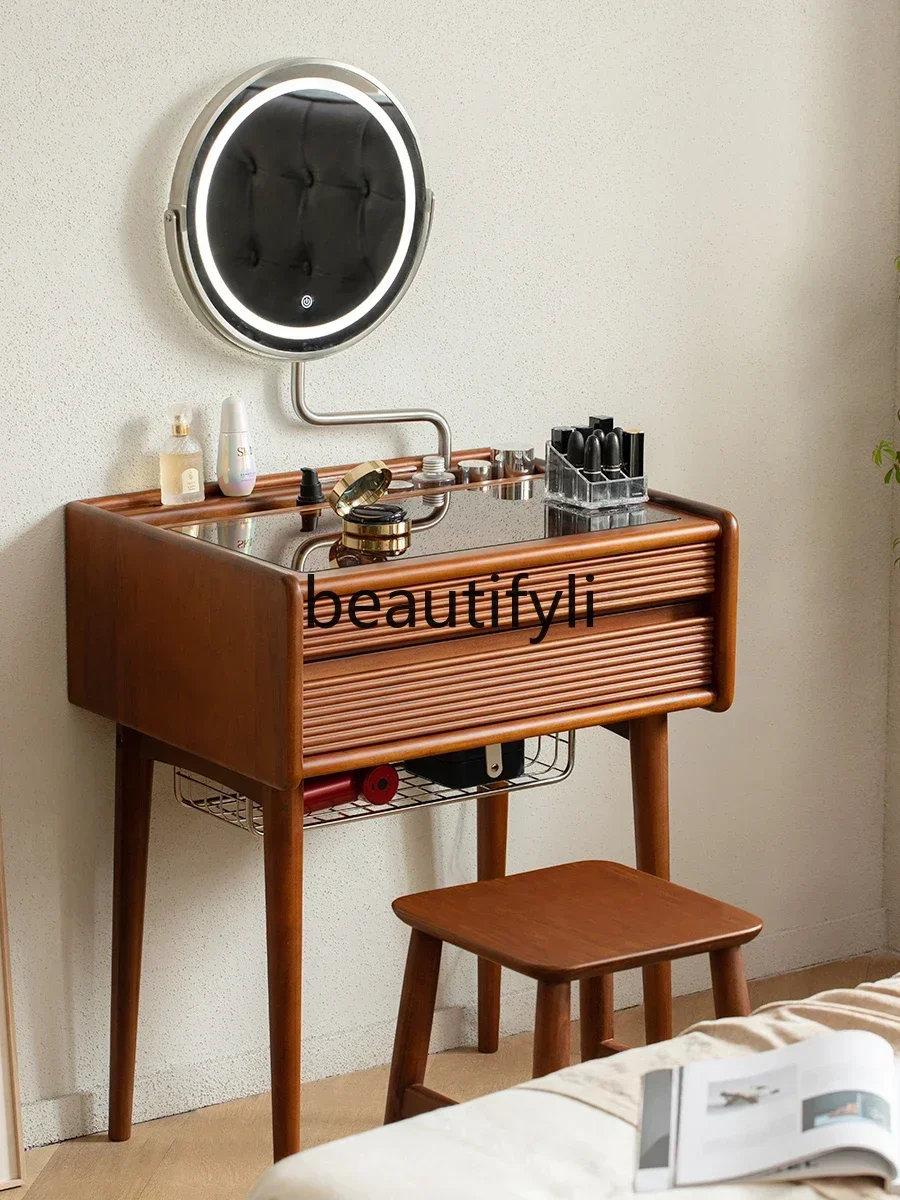 

Новая скидка, ретро комод из цельного дерева, косметический столик, маленькая квартира, современная простая прикроватная тумбочка для спальни, скандинавский японский туалетный столик