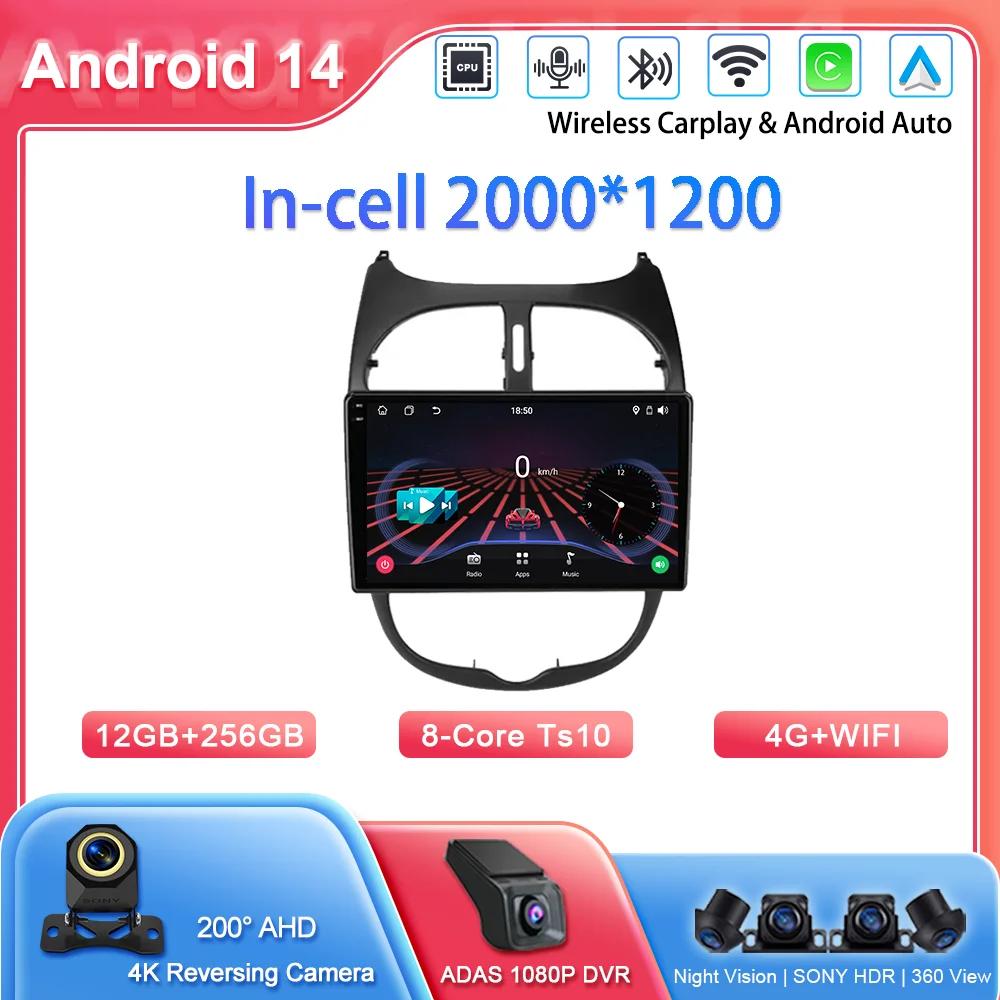

Car Android For PEUGEOT 206 206CC 206SW 2001 - 2016 Auto Radio Stereo Multimidia Player GPS Navigation Carplay 2DIN Touch screen