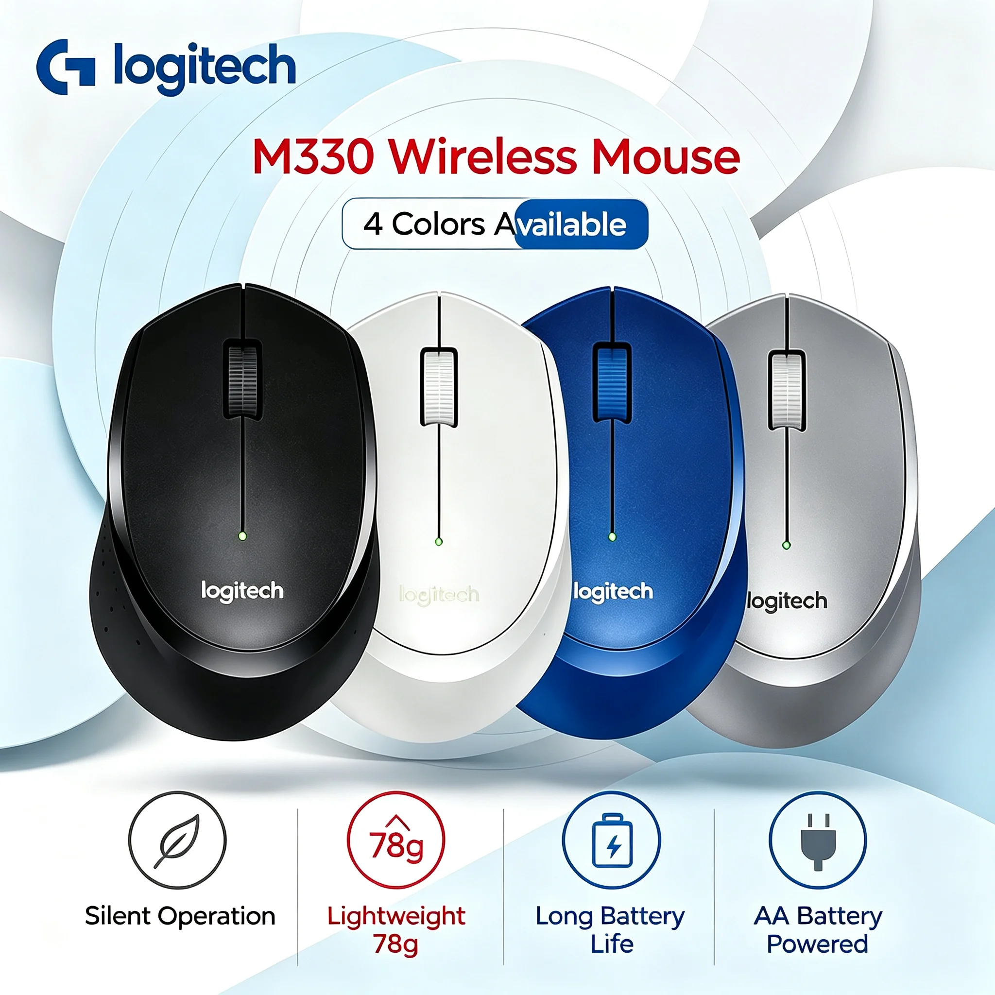 Logitech M330 Quiet Click Ergonomic Wireless Mouse Portable Nano USB Receiver Mice For Mac Windows PC