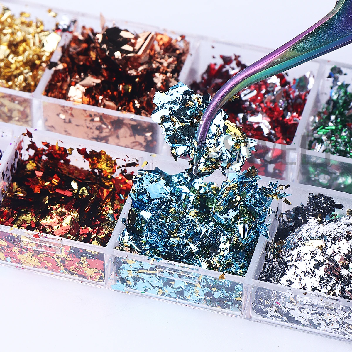 12 grades de folhas de ouro de cor dupla lindo brilho de unhas brilhos irregulares aleatórios flocos de alumínio paillette chip design decoração