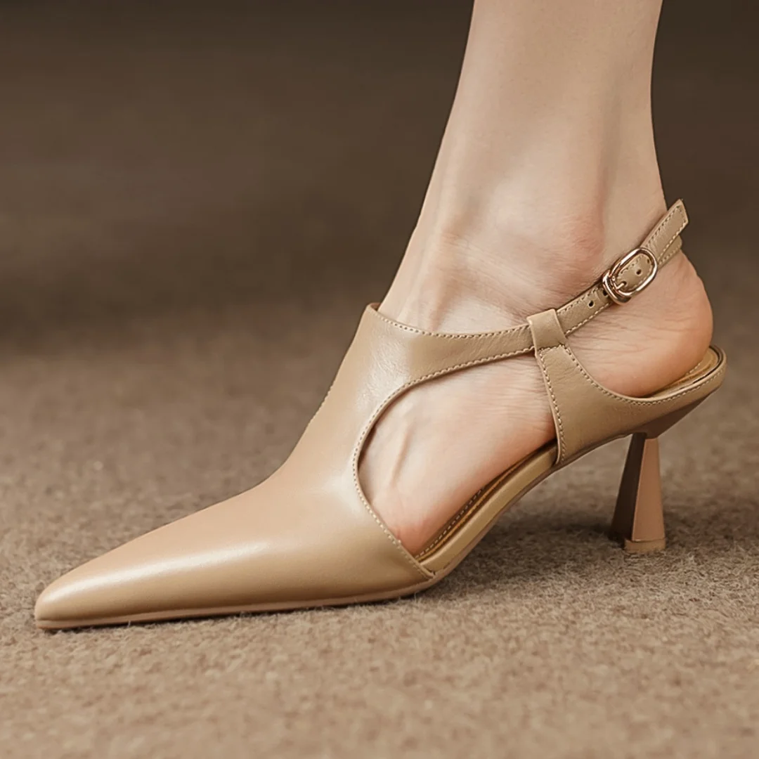 

Новинка лета 2024, женские туфли-лодочки из натуральной кожи с ремешком на пятке, с острым носком, без застежки, элегантные женские Узкие повседневные классические туфли-лодочки, женские туфли