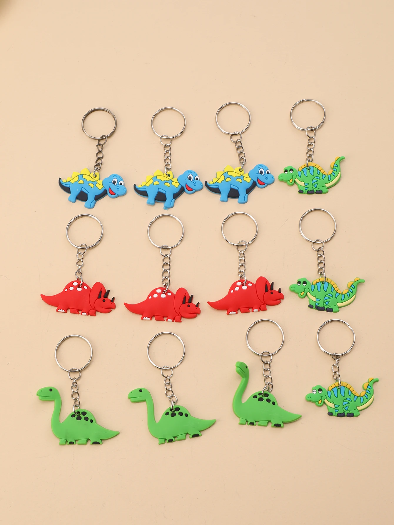 12pcs PVC Dinosaurs Keychain Cartoon Animals Pendant Key Chain purse Bag Backpack Charm Birthday Party Favor Supplies