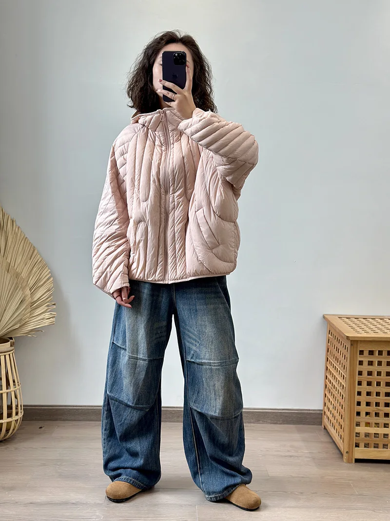 Schinteon Women Ultralight 90% White Duck Down Jacket Over Size Loose Casual Autumn Winter Outwear Vintage Coat Hood 2026 New