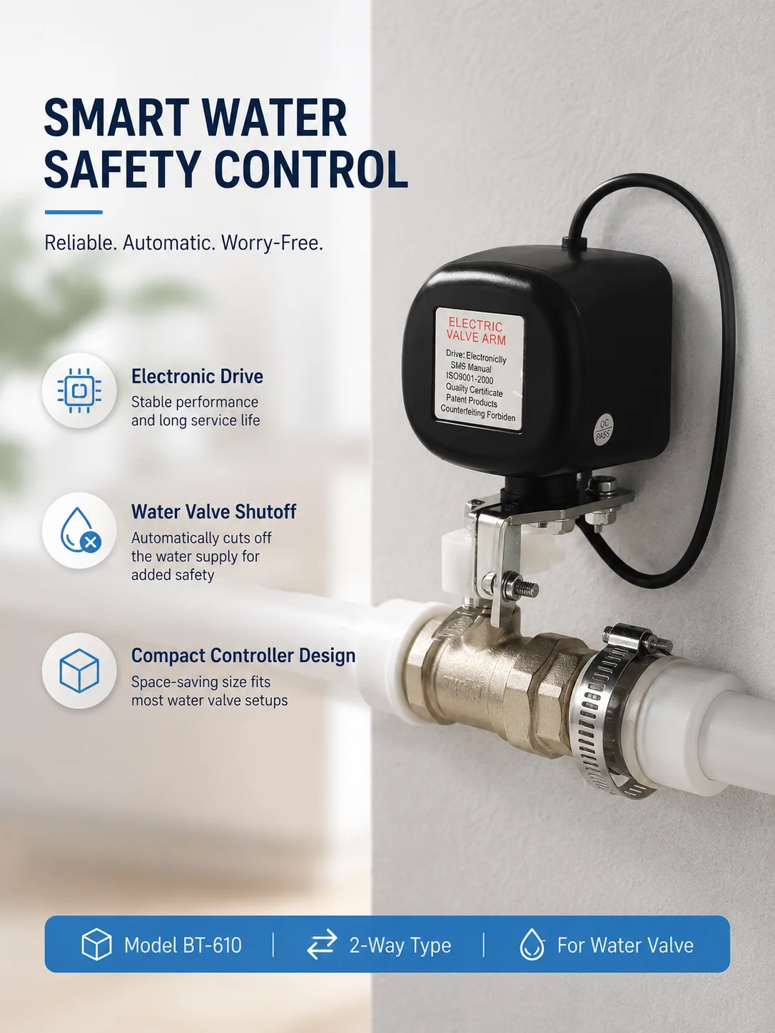 Electric Valve Actuator, BT-610 clamp structure, electronic drive unit for threaded pipe water shutoff control
