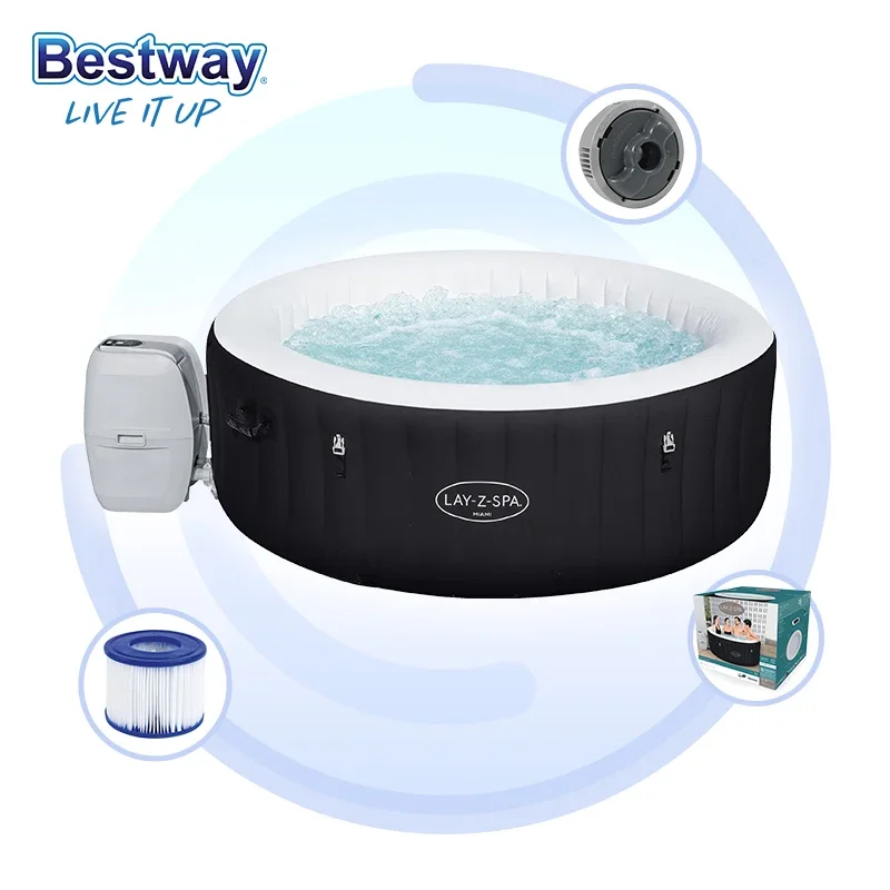 

Bestway LED Spa Portable Outdoor PVC Inflatable Hot Tub for 6 People Square Design Inflatable Bathtub