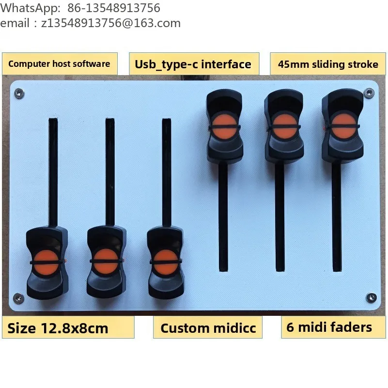 6 Channel MIDI Fader 45mm Custom CC Message USB Controller with Non-slip Base for Music Host Software