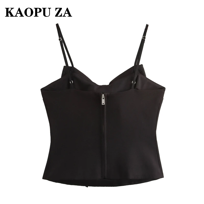 KAOPU ZA 2024 Autumn Lady Evening Party Sleeveless Waistcoat Vest Fashion Female Black Crop Top Shoulder Gilet Slim Halter Top