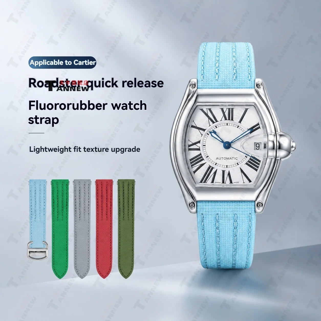 19mm 20mm FKM Fluoroelastomer Watch Band for Cartier Roadster W6206018 W6206017 Quick Release Strap