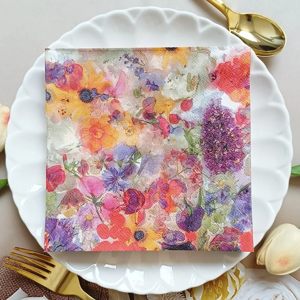 20PCS Floral Square Colorful Printed Party Disposable  Napkins for Celebration Events Paper Napkin Serviette En Papier