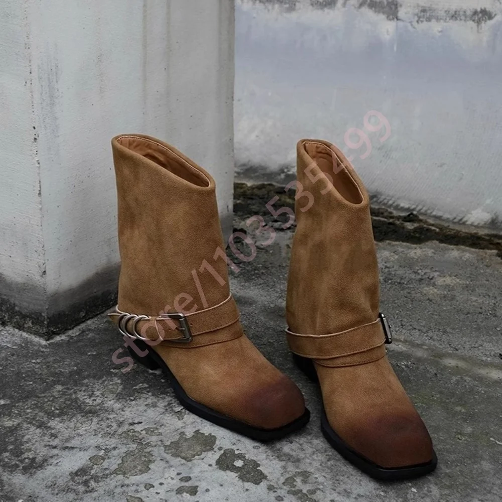 

Женские ботинки в стиле ретро в британском стиле, осень 2022, ботинки в стиле вестерн на толстом каблуке и пряжке, повседневные короткие ботинки