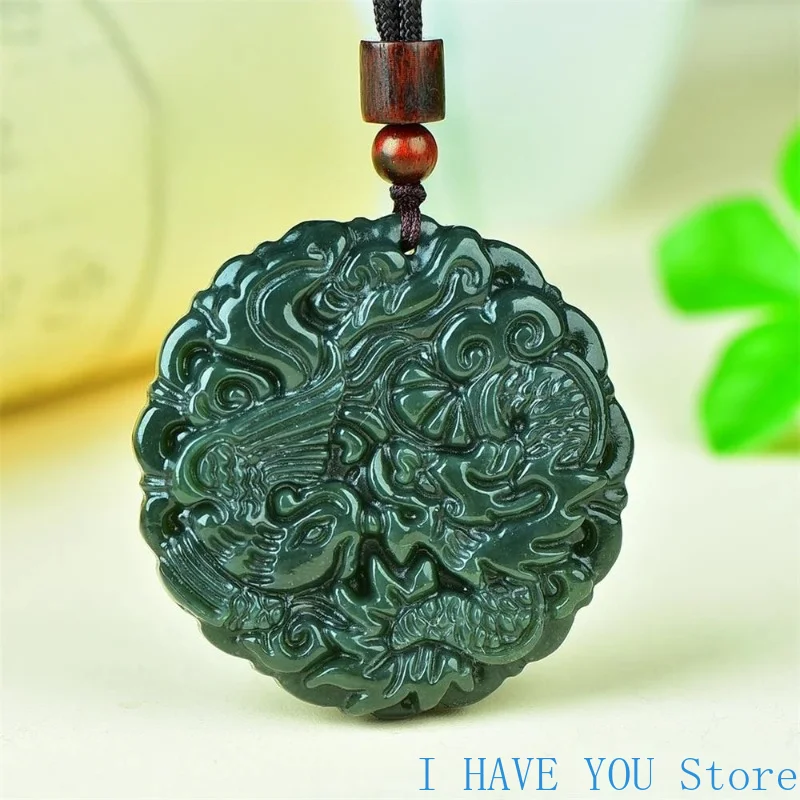 الطبيعية Hetian الأزرق اليشم التنين فينيكس قلادة جالبة للحظ موضة الرجعية الرجال النساء قلادة تميمة غرامة مجوهرات فاخرة هدايا العيد