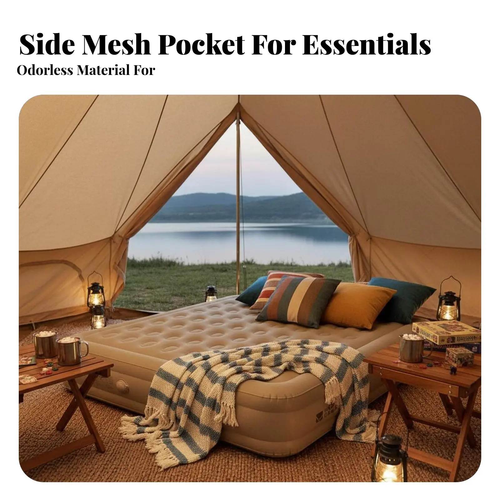 

Camping Inflatable Mattress, Foldable Air Bed, Built-in Electric Pump, Coral Plush, Thickened, Portable, Moisture Isolation
