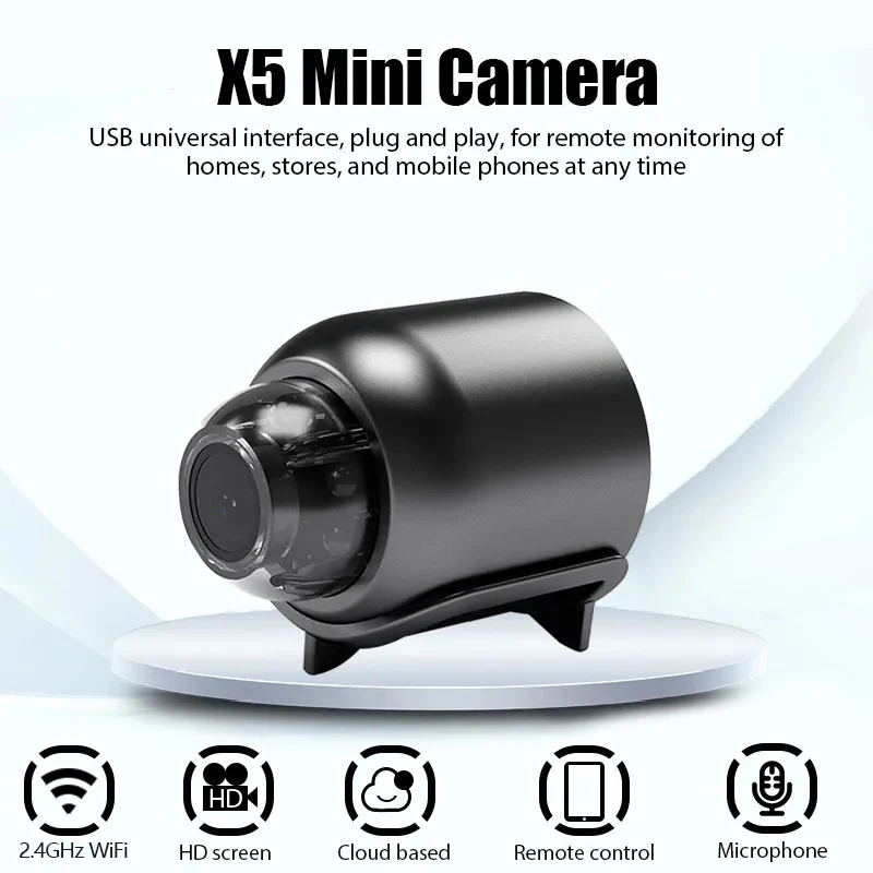 X5 2.4G WiFi Webcam 1080P HD Indoor Security IP Camera Video Recorder Anti-theft Remote Monitor Lightweight Micro Camera USB