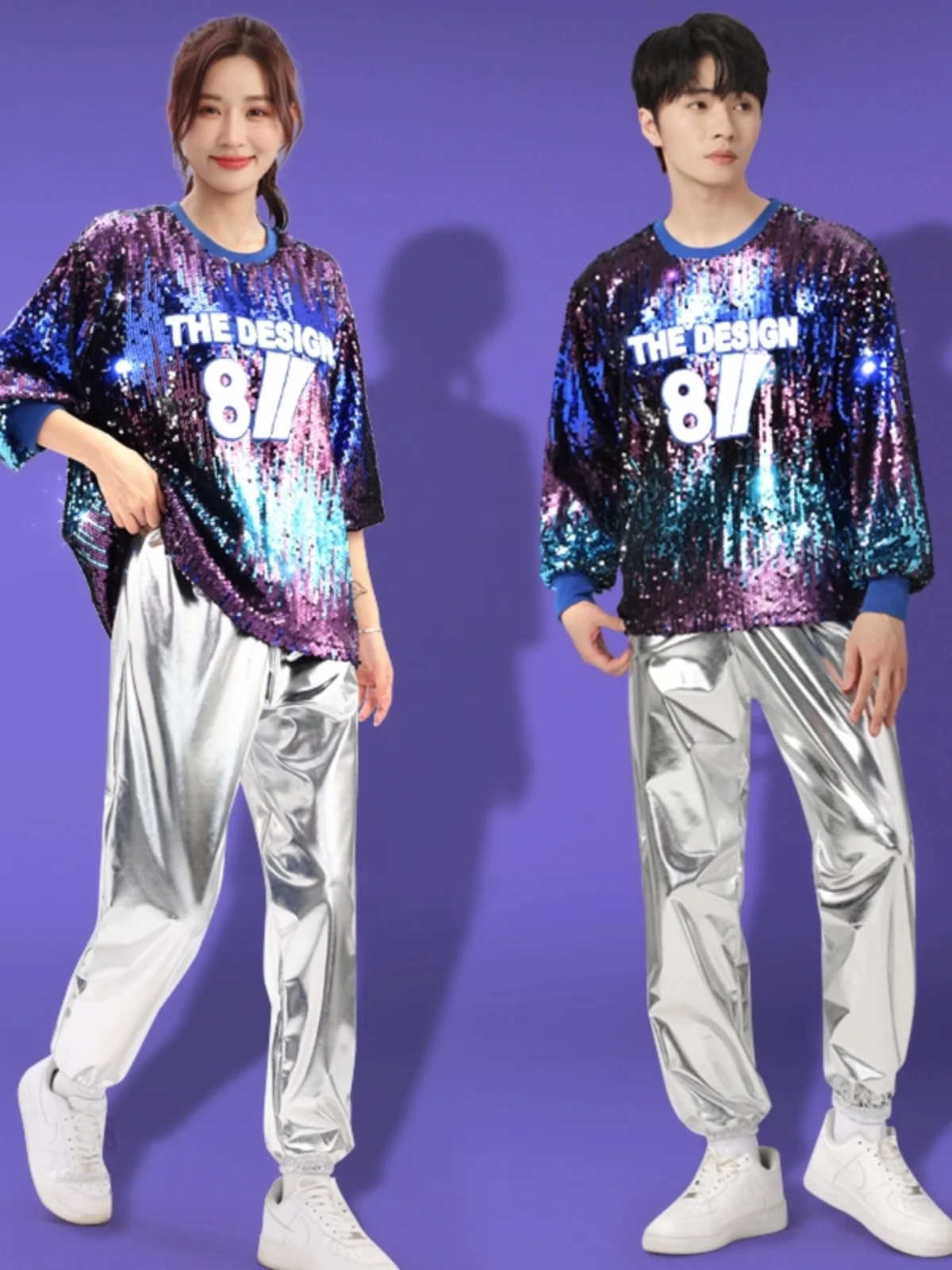 Adult Dance Costume Set Men's Women's Square Dance Performance Outfit Jazz Modern Dance Shiny Sequin Stage Costume