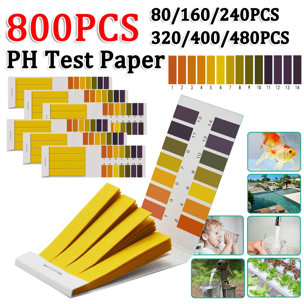 80-800pcs PH Test Strips For Water PH Litmus Paper Swimming Pool Water Cosmetics Soil Acidity Test Strips 1-14 PH Wide Range