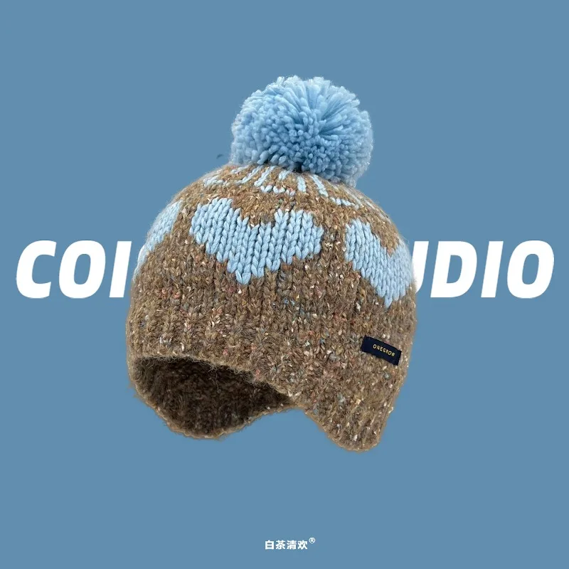 جديد الكورية جزيرة المعرض نمط الحب الجاكار شعري سدادات حماية الأذن محبوك قبعة المرأة الخريف والشتاء الدافئة الجمجمة قبعة قبعة #4