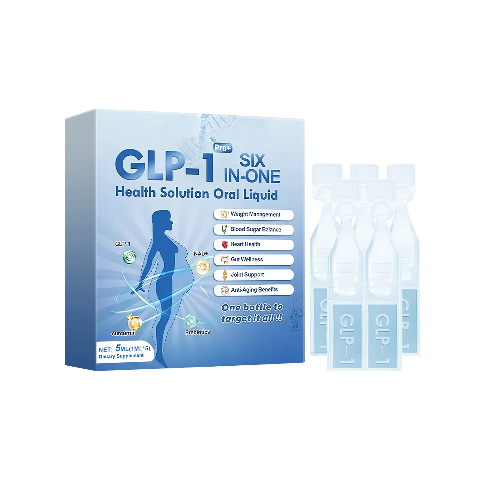 GLP 1 Weight Loss Oral Liquid 6 in 1 Blood Sugar Control Joint Support Energy Enhancement Boost Fatigue Recovery Supplement 7ml