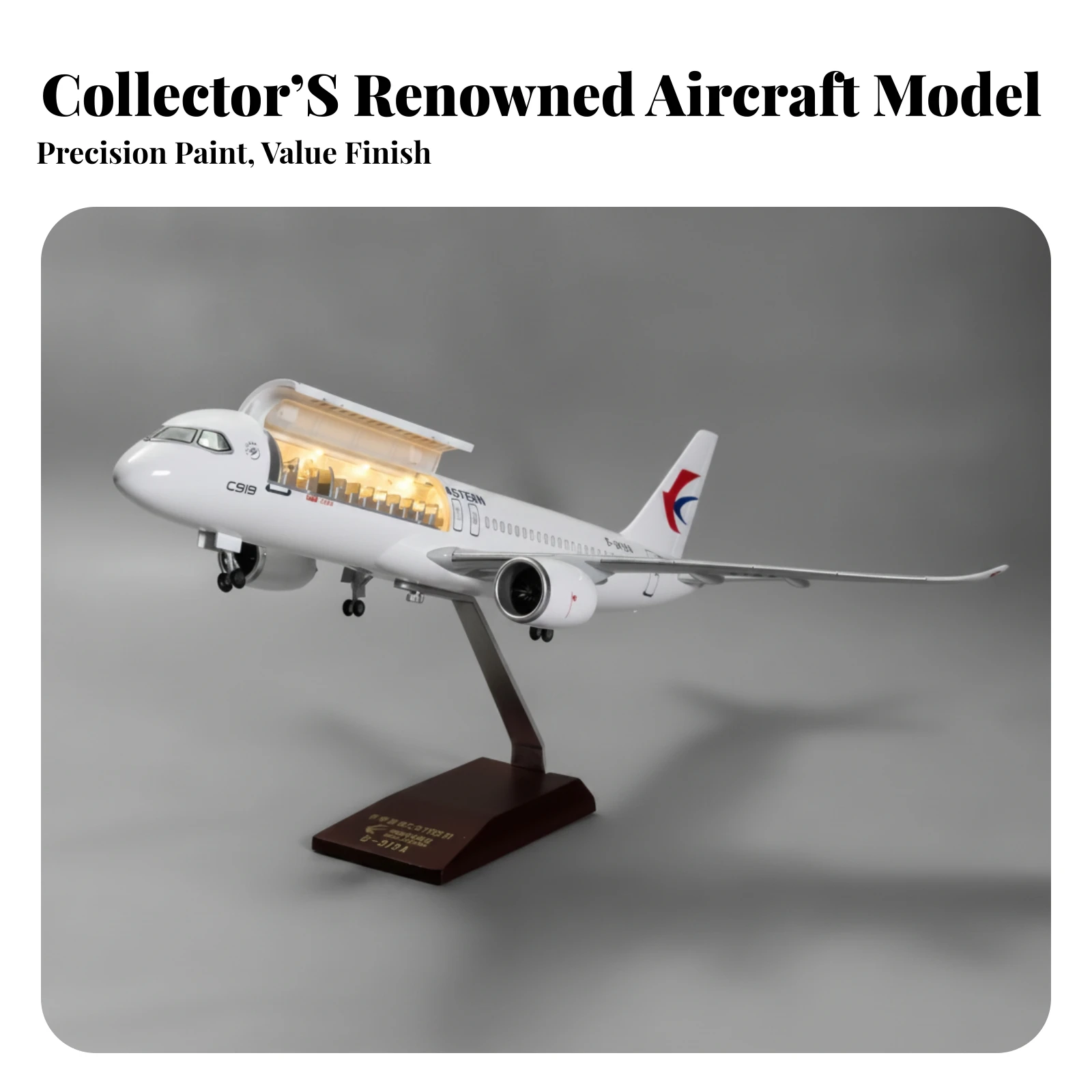 China Eastern Commercial Jet Model with LED Lights Illuminated Commercial Jet Aircraft Model with Stand Aircraft Bracket With