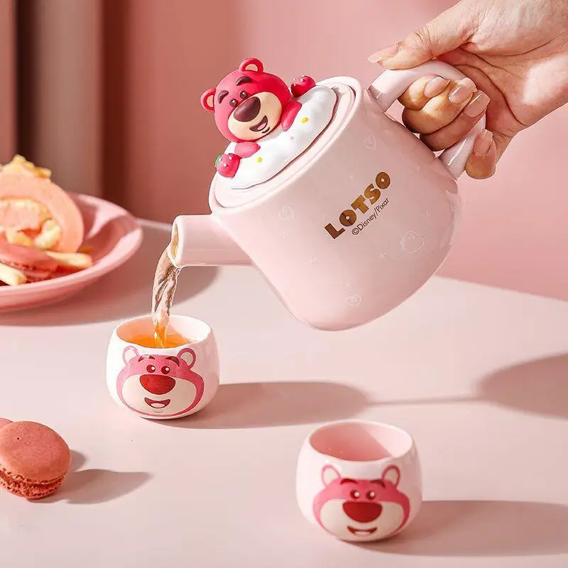 Genuine Disney Lotso Winnie The Pooh Children's Ceramic Teapot Set Office Tea Making Artifact Cute Birthday Gift Souvenir