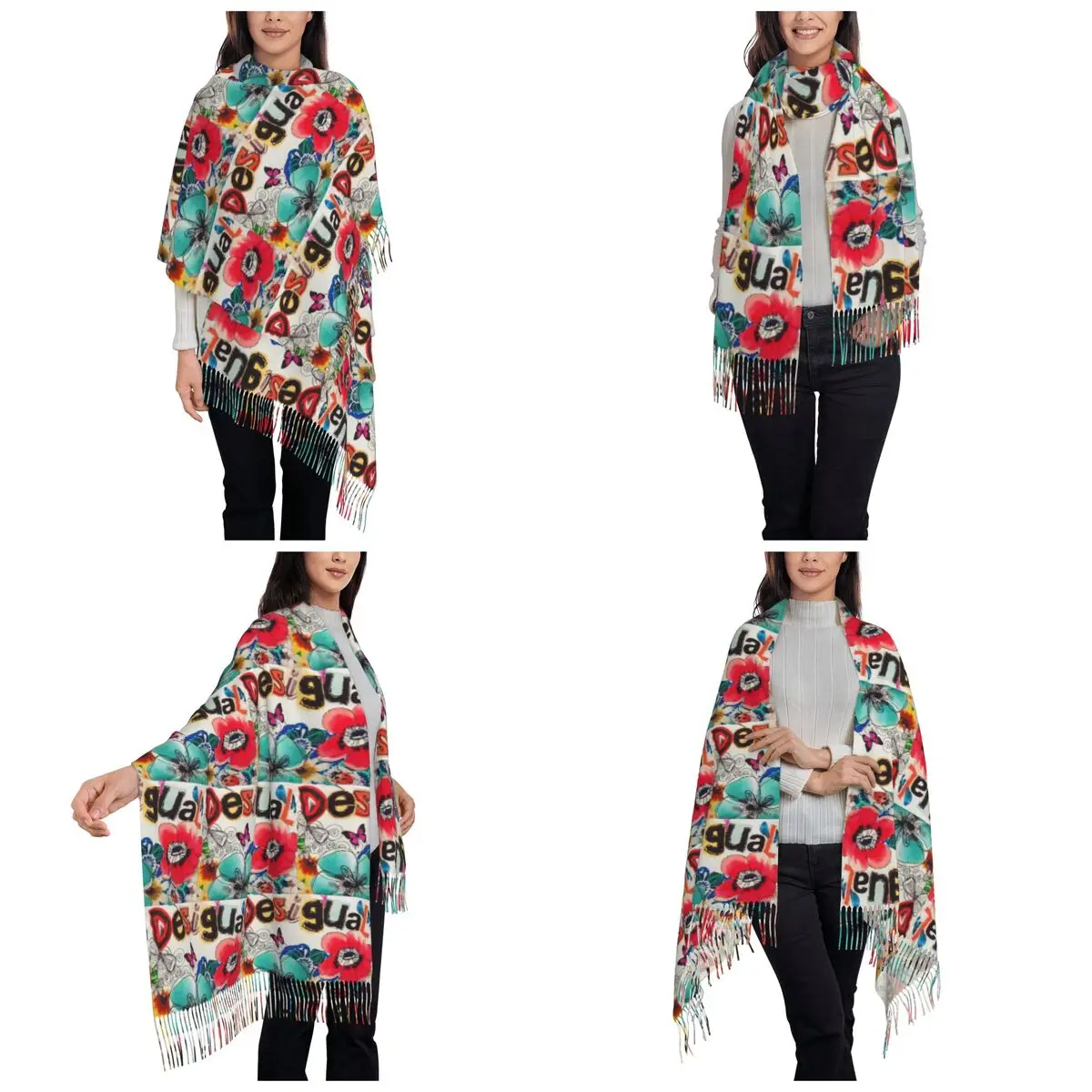 Desigual Custom Scarf Tassel Scarves Women Soft Warm Shawls and Wraps Large Fall Winter Shawl Wrap