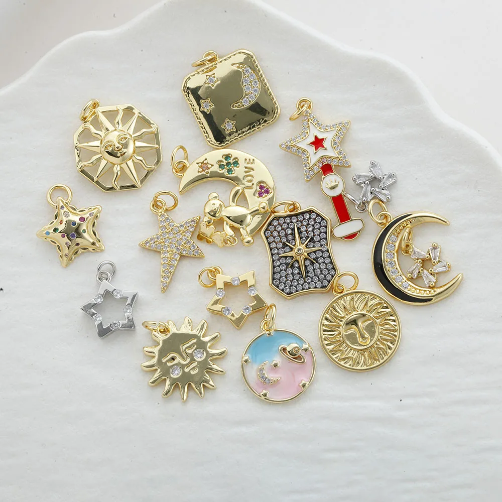 5 قطعة/الوحدة لطيف ستار القمر سحر لصنع المجوهرات لوازم الذهب اللون الزركون Diy أقراط سوار قلادة المفاتيح بالجملة