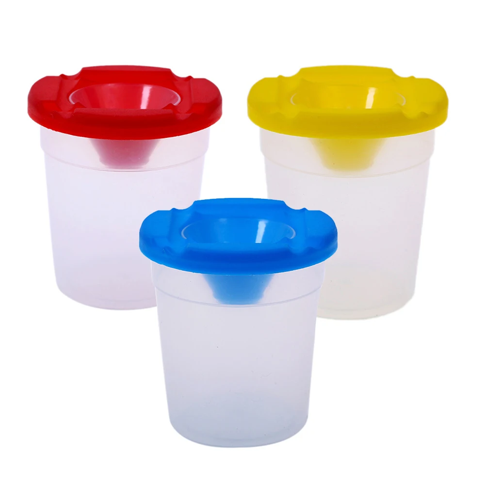 

6pcs Plastic Pigment Water Paint Spill Proof Kids Drawing Cups with Lid Clear Cups Easy Open Lightweight Portable Art Supplies