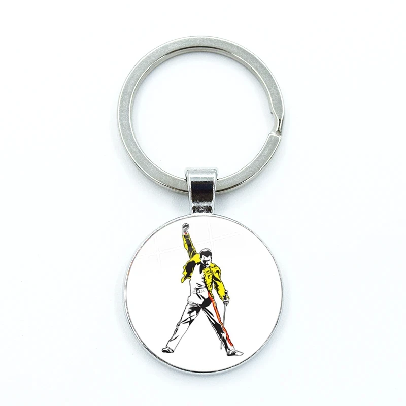 Queen Freddie Mercury Rock Star Keychain Glass Cabochon KeyRing Bag Car Key Chain Ring Holder Charms Jewelry Gifts