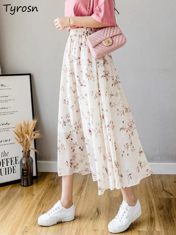 

Skirts Women Midi Design Chic High Waist Leisure Tender Elegant Stylish Summer All-match Korean Style Floral Temperament Daily