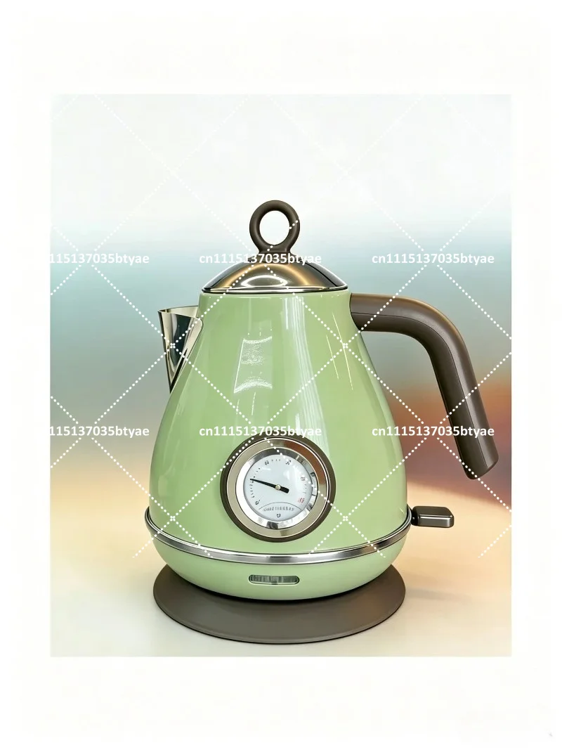 1.7L Retro Electrc Kettle Wood Grain Handle Boiling Kettle With Thermometer Automatic Power Off 304 stainless Steel Teapot 220V
