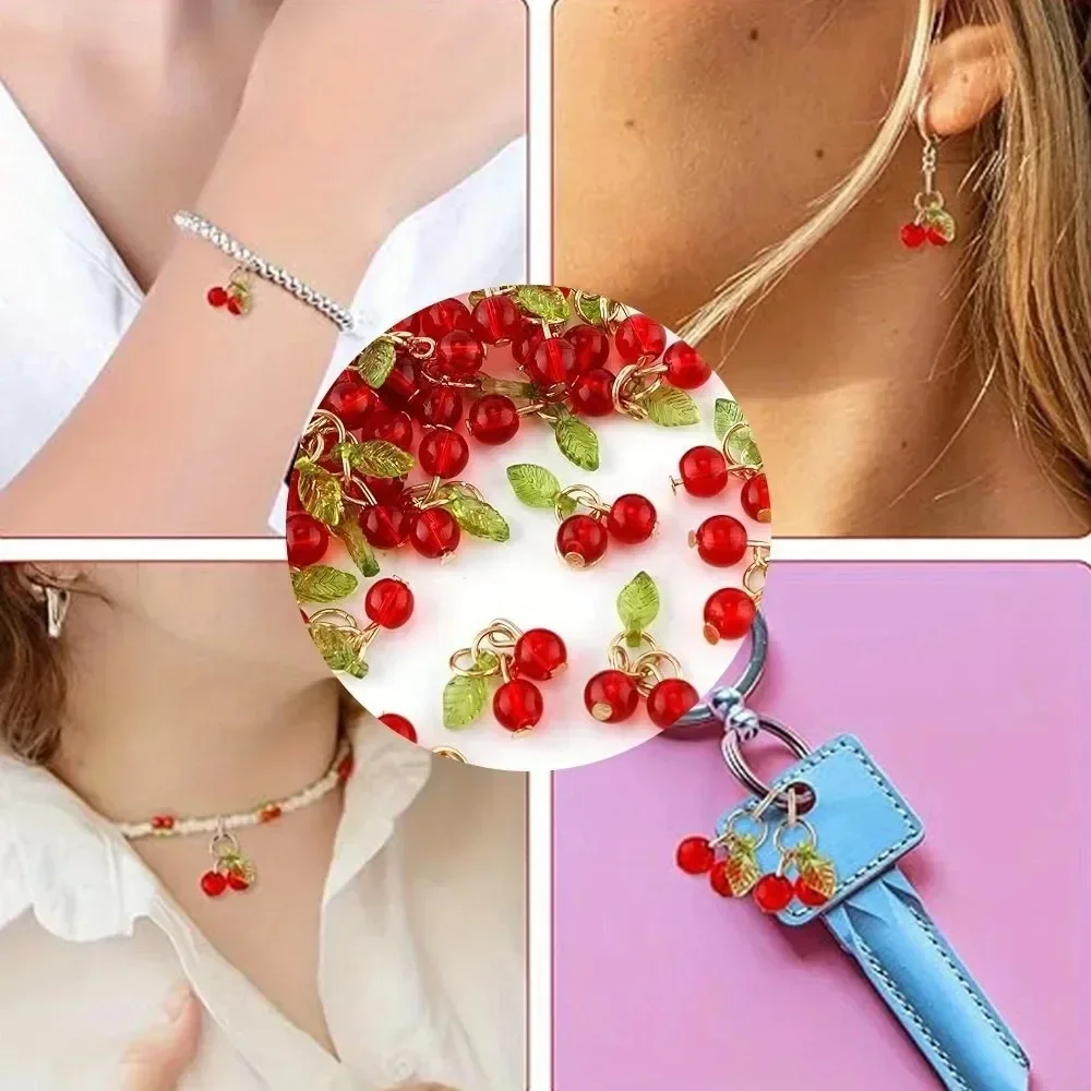 10Pcs Cute Mini Red Cherry Resin Pendants, Fruit Charms for DIY Earrings Bracelets Necklaces Holiday Decor Crafts