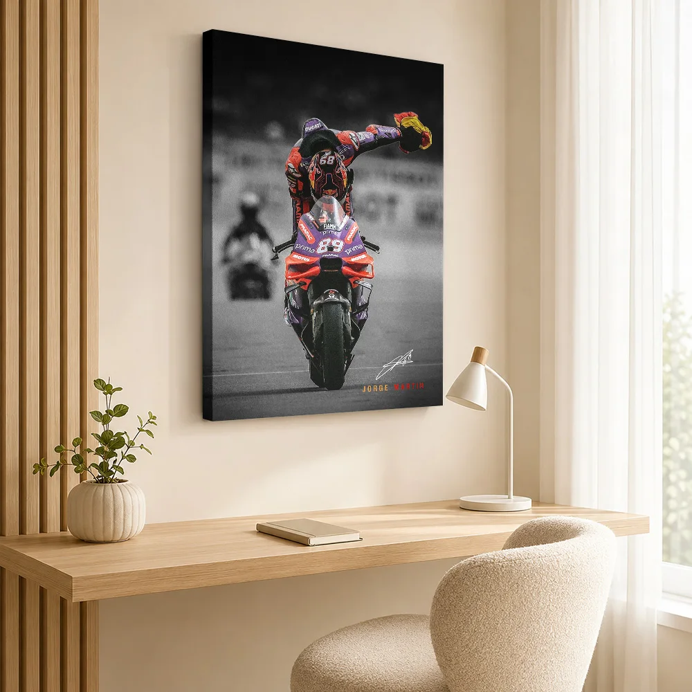 Jorge Martin Motorcycle Race Victory Canvas Poster Bold Style Canvas Wall Art With Customized Photo For Garage Ideal Rider Gift