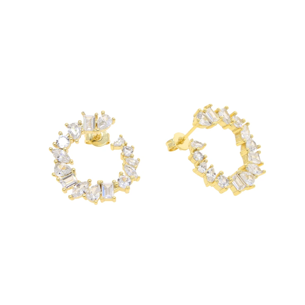 Classic Moon CZ Hoop Earrings Paved Different Shape White Cubic Zirconia Gold Silver Color Women Fashion Jewelry Aretes De Mujer