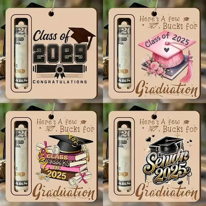 

4 graduation season gifts wooden wallet graduation cap pattern design as graduation party set