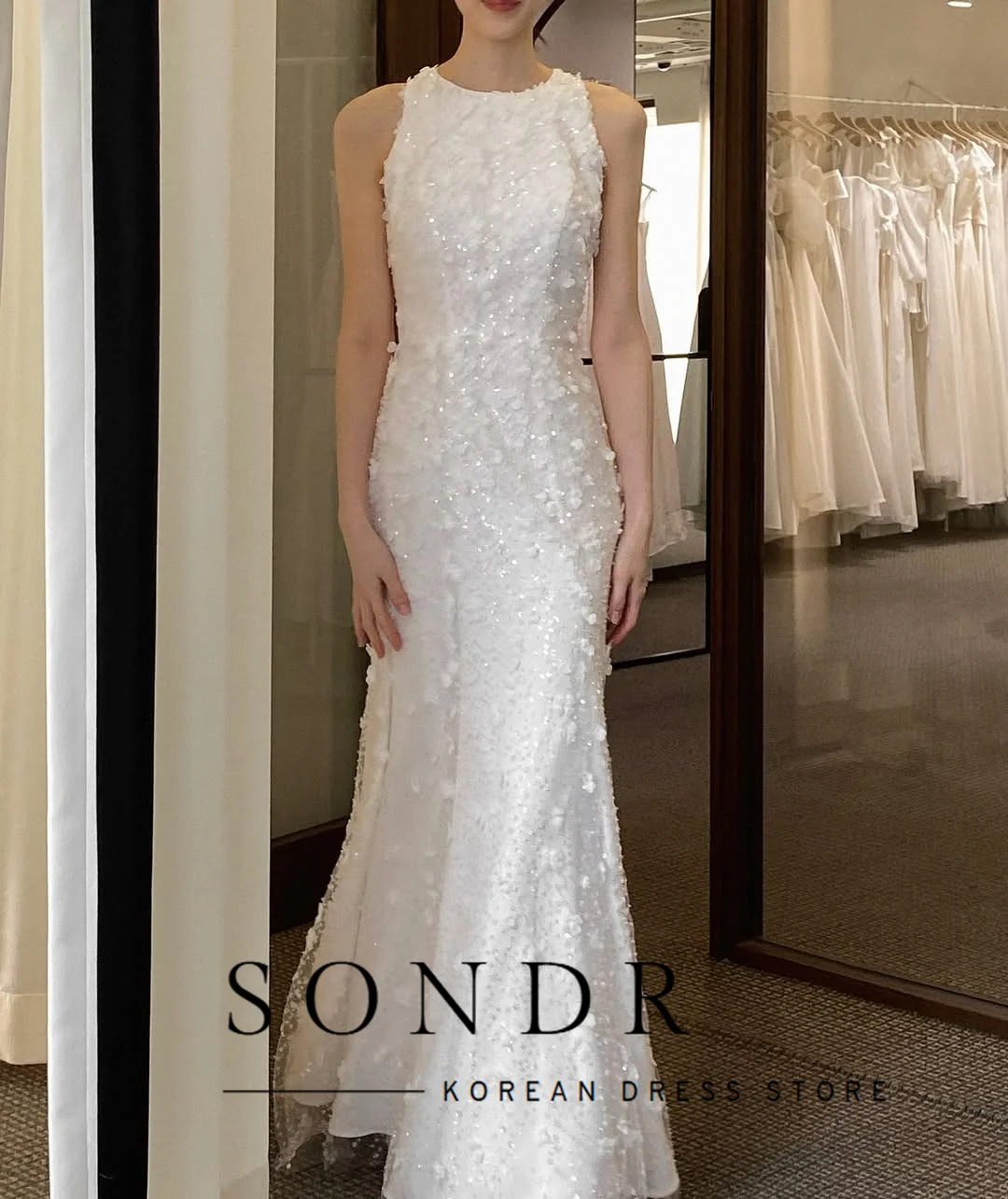 Sondr 高級女性パーティードレス 結婚式用 カスタマイズされた韓国 O ネック ノースリーブ ウェディングドレス フロアレングス ブライダル写真撮影