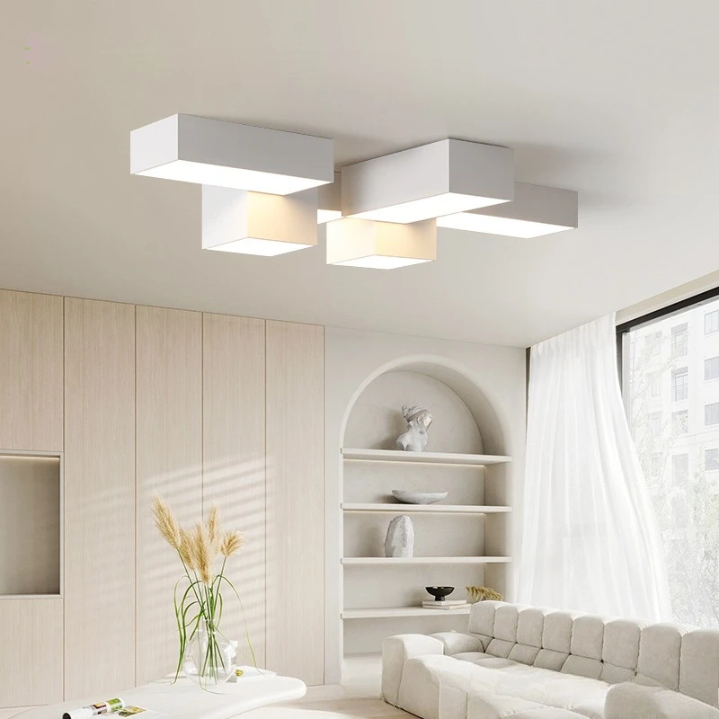 Luz cuadrada geométrica para sala de estar, luz principal minimalista, luz de techo creativa de sentido avanzado, ambiente minimalista moderno