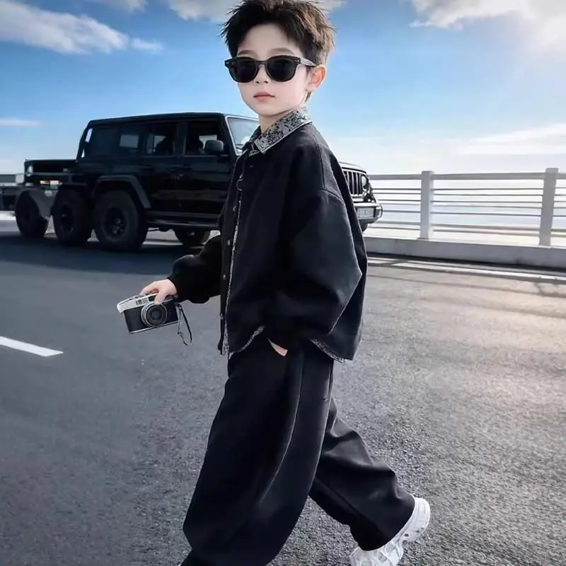 2026 Boys Jacket Spring Autumn Korean Style Cool Outerwear Versatile Children Clothing Set