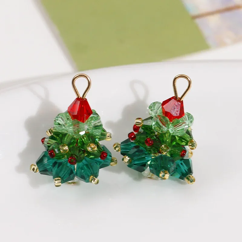 Christmas Series Pendants Colored Glass Beads Hand-woven Contrasting Christmas Tree Earrings Ornament DIY Jewelry Accessories