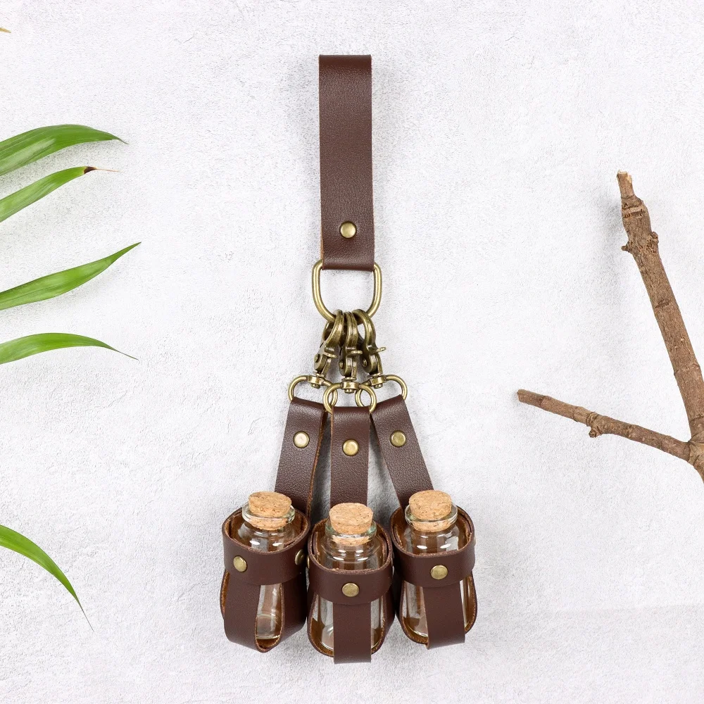 Medieval PU Leather Belt, Renaissance Waist Belt, Cork Glass Magic Bottle with Bottle Cover, Halloween Belt